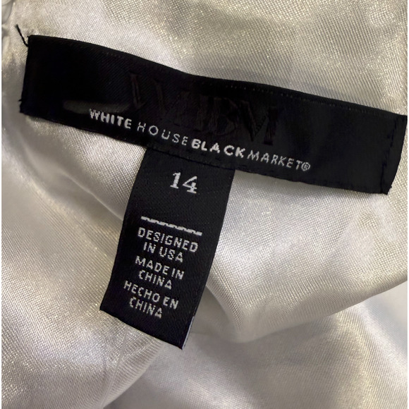 WHITE HOUSE BLACK MARKET WHBM BLUE PALM SLEEVELESS V-NECK SATEEN MIDI DRESS 14 - Picture 4 of 7